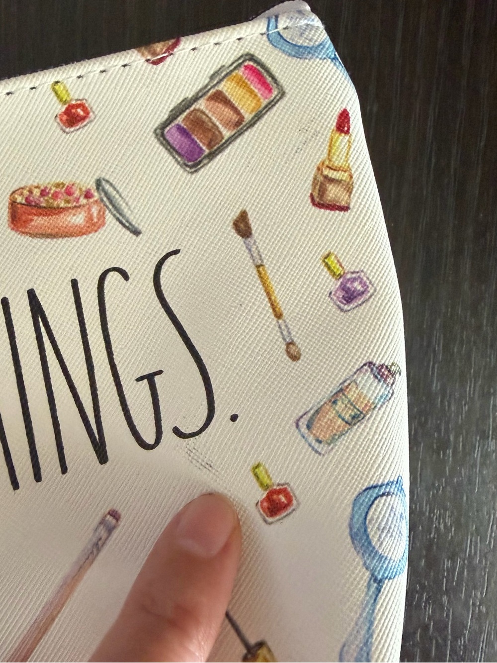 RAE DUNN "All The Things" Cosmetic Bag Small White Makeup Graphic NWT - Picture 11 of 11